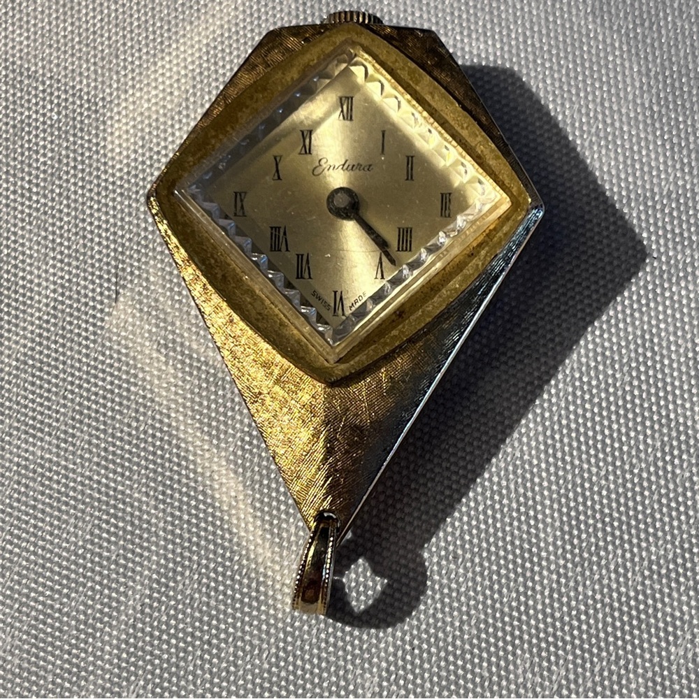 Endura watch pendant vintage brushed gold tone no chain works